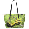 Emerald Tree Boa Snake Print Leather Tote Bag With Zipper