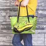 Emerald Tree Boa Snake Print Leather Tote Bag