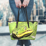Emerald Tree Boa Snake Print Leather Tote Bag