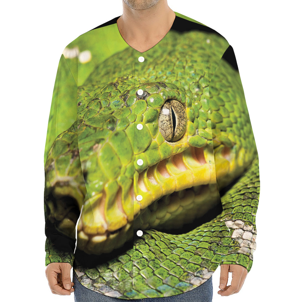 Emerald Tree Boa Snake Print Long Sleeve Baseball Jersey