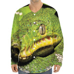 Emerald Tree Boa Snake Print Long Sleeve Baseball Jersey