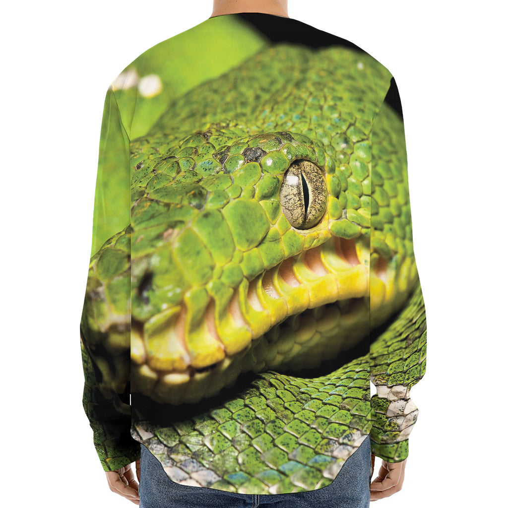 Emerald Tree Boa Snake Print Long Sleeve Baseball Jersey