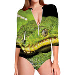 Emerald Tree Boa Snake Print Long Sleeve Swimsuit