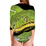 Emerald Tree Boa Snake Print Long Sleeve Swimsuit