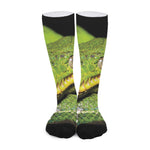 Emerald Tree Boa Snake Print Long Socks