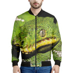 Emerald Tree Boa Snake Print Men's Bomber Jacket