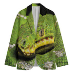 Emerald Tree Boa Snake Print Men's Cotton Blazer