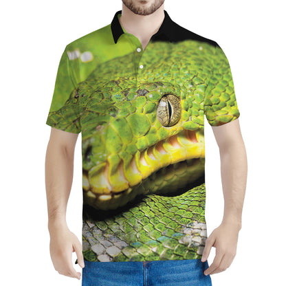 Emerald Tree Boa Snake Print Men's Polo Shirt