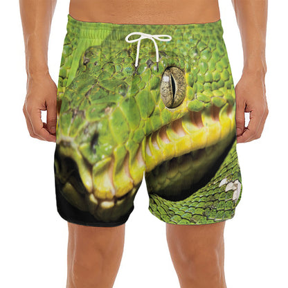 Emerald Tree Boa Snake Print Men's Split Running Shorts