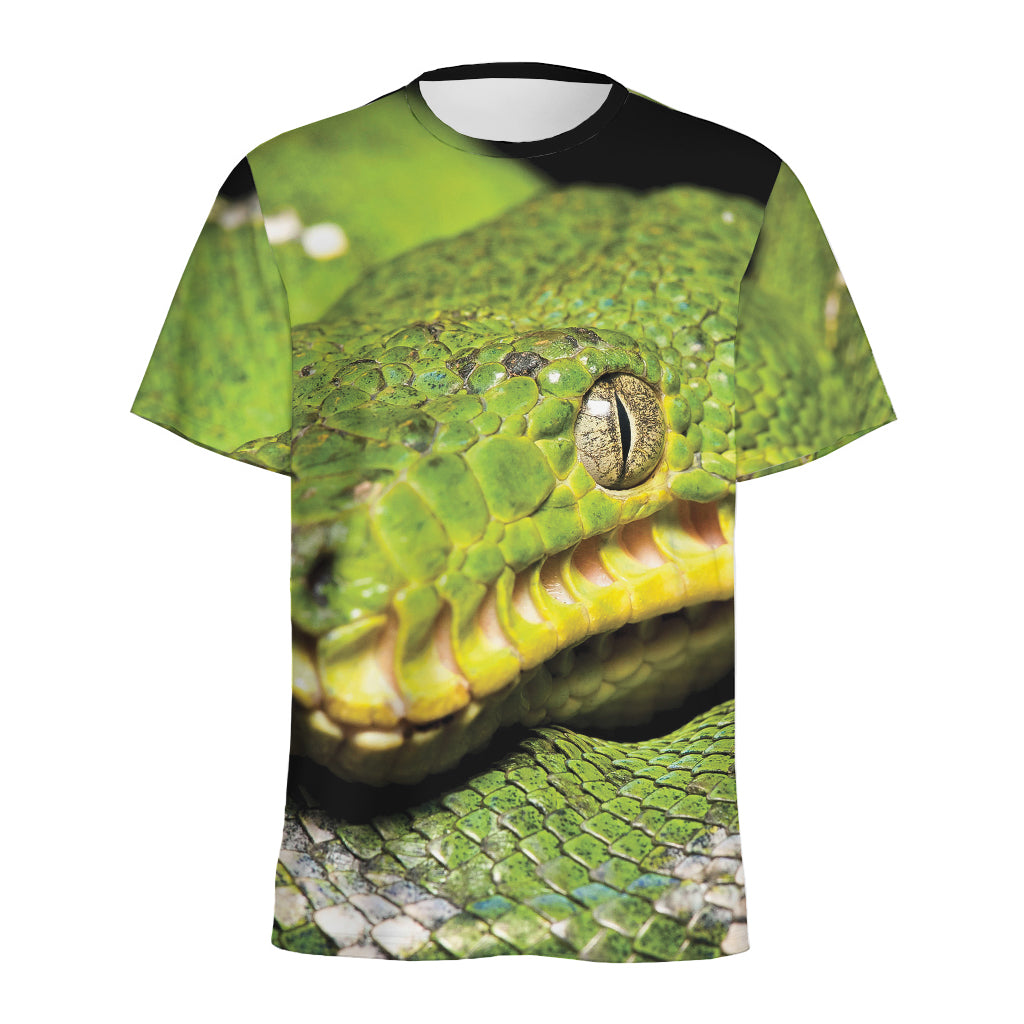Emerald Tree Boa Snake Print Men's Sports T-Shirt