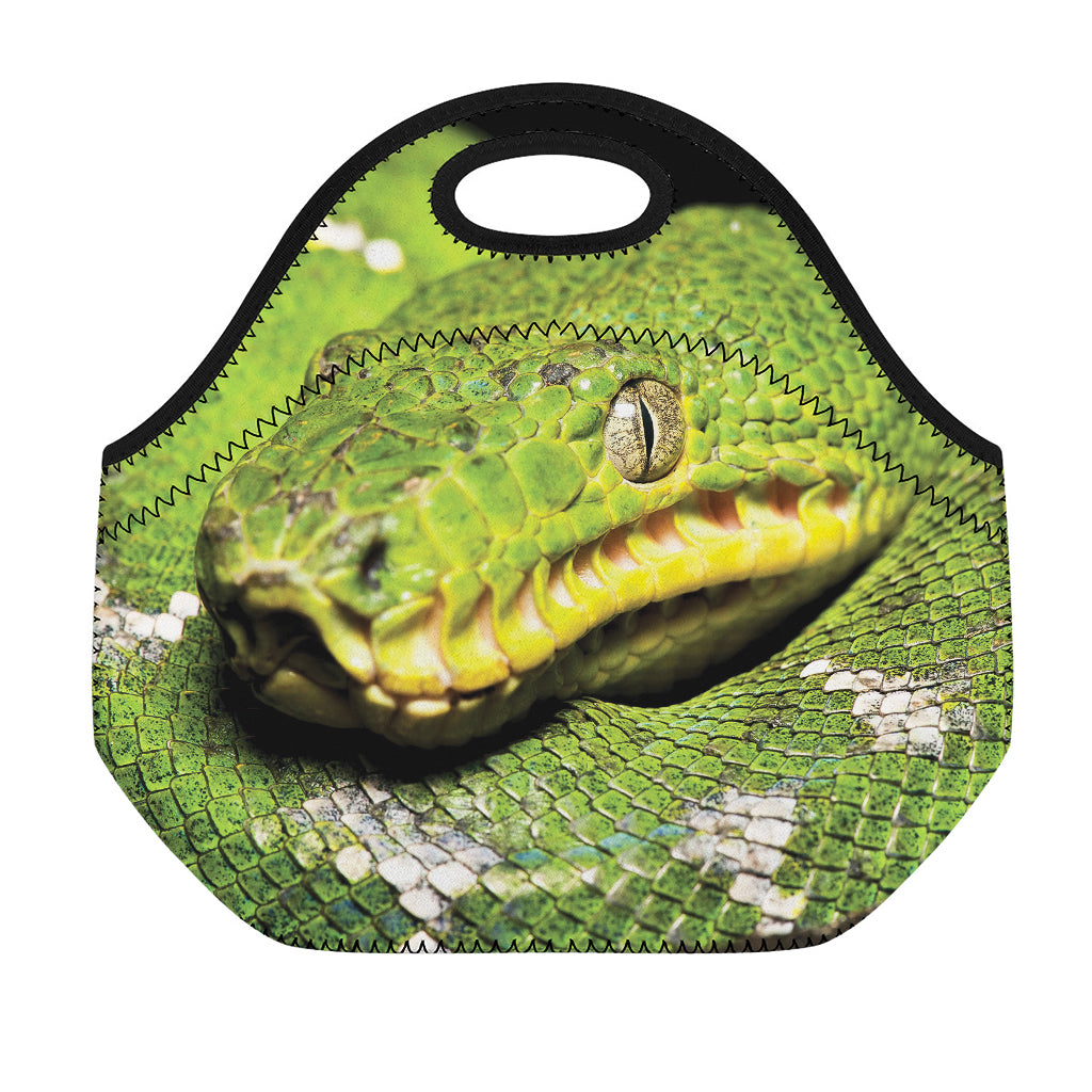 Emerald Tree Boa Snake Print Neoprene Lunch Bag