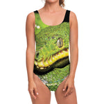 Emerald Tree Boa Snake Print One Piece Swimsuit