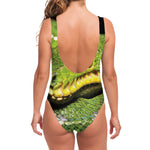 Emerald Tree Boa Snake Print One Piece Swimsuit