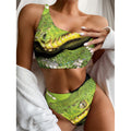 Emerald Tree Boa Snake Print One Shoulder Bikini Set