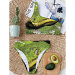 Emerald Tree Boa Snake Print One Shoulder Bikini Top