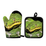 Emerald Tree Boa Snake Print Oven Mitt And Pot Holder Set