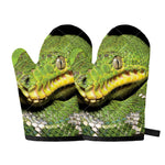 Emerald Tree Boa Snake Print Oven Mitts