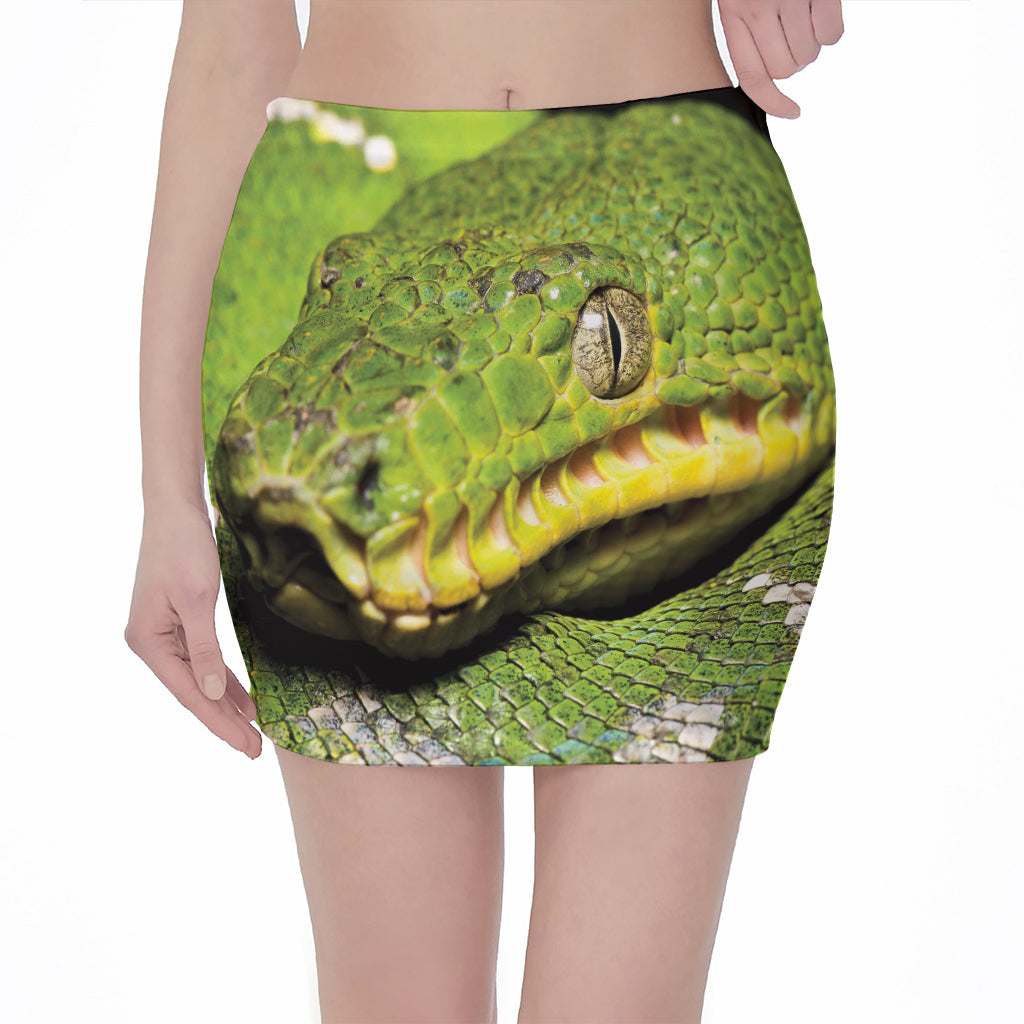 Emerald Tree Boa Snake Print Pencil Mini Skirt