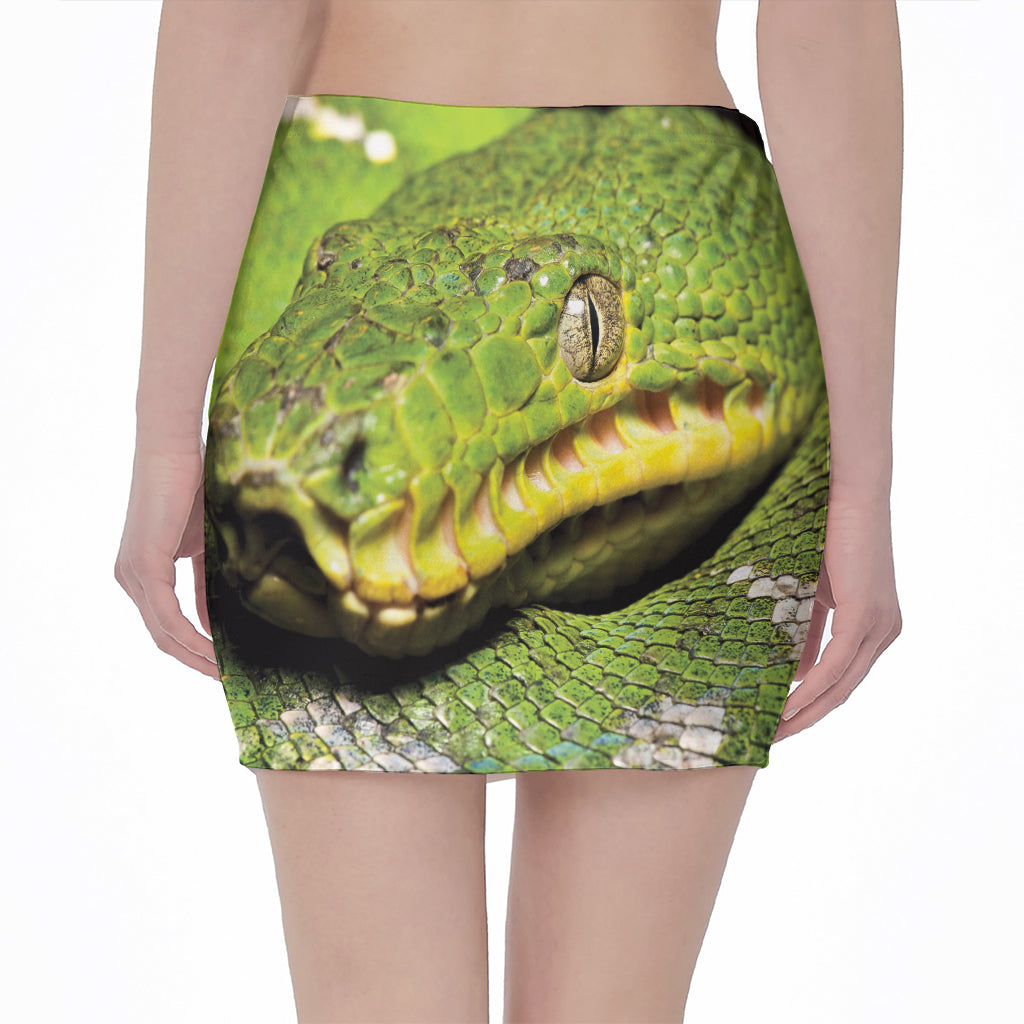 Emerald Tree Boa Snake Print Pencil Mini Skirt