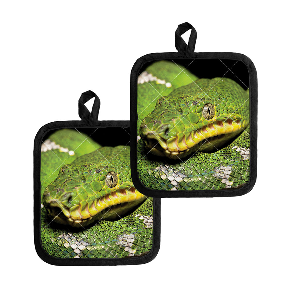 Emerald Tree Boa Snake Print Pot Holders