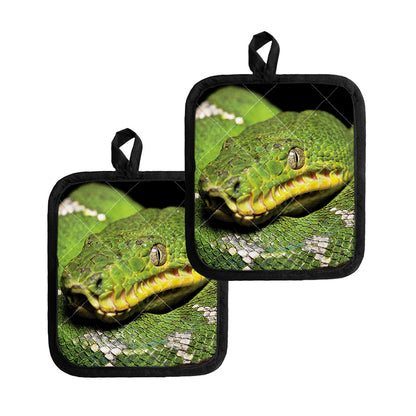 Emerald Tree Boa Snake Print Pot Holders