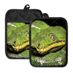 Emerald Tree Boa Snake Print Pot Holders With Pocket