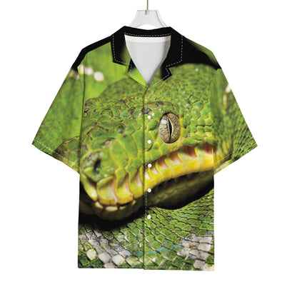 Emerald Tree Boa Snake Print Rayon Hawaiian Shirt