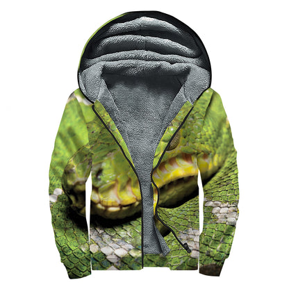 Emerald Tree Boa Snake Print Sherpa Lined Zip Up Hoodie