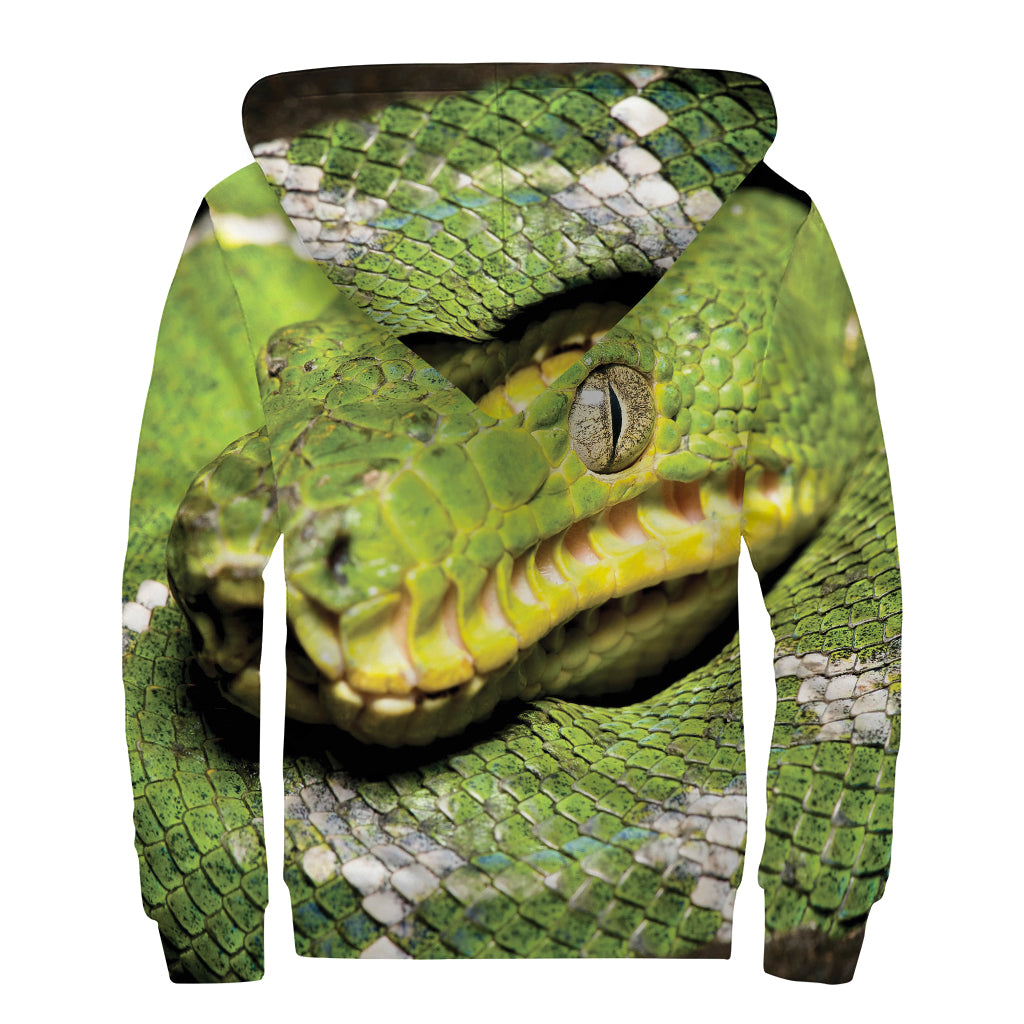 Emerald Tree Boa Snake Print Sherpa Lined Zip Up Hoodie