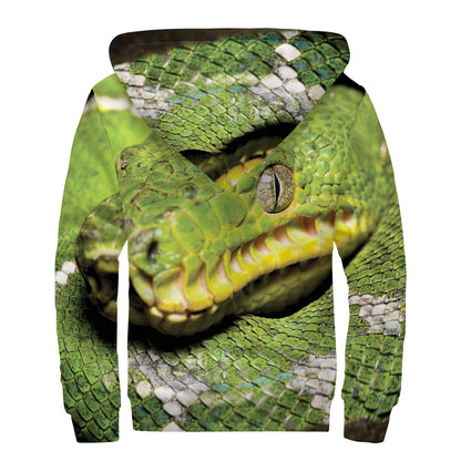 Emerald Tree Boa Snake Print Sherpa Lined Zip Up Hoodie
