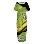 Emerald Tree Boa Snake Print Short Sleeve Long Nightdress