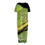 Emerald Tree Boa Snake Print Short Sleeve Long Nightdress