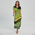 Emerald Tree Boa Snake Print Short Sleeve Maxi Dress