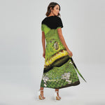 Emerald Tree Boa Snake Print Short Sleeve Maxi Dress