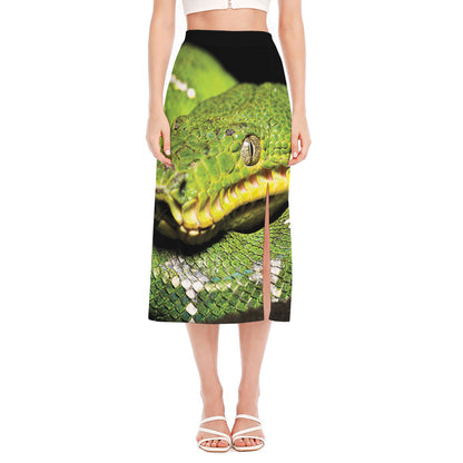 Emerald Tree Boa Snake Print Side Slit Midi Skirt
