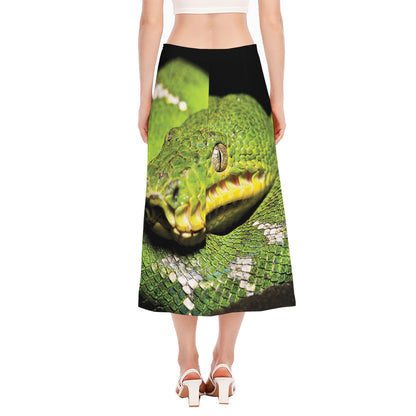 Emerald Tree Boa Snake Print Side Slit Midi Skirt