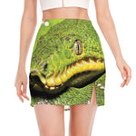 Emerald Tree Boa Snake Print Side Slit Mini Skirt