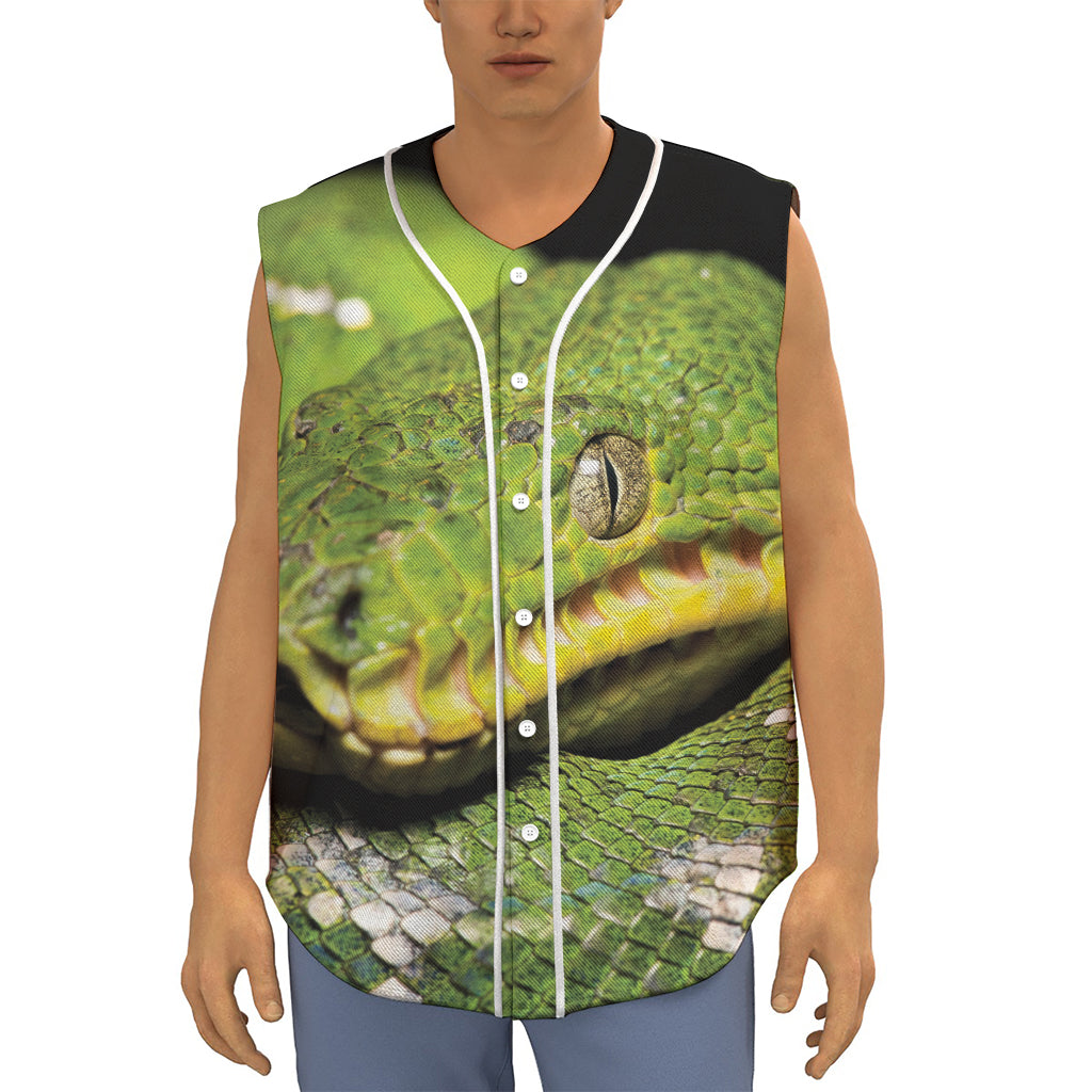 Emerald Tree Boa Snake Print Sleeveless Baseball Jersey