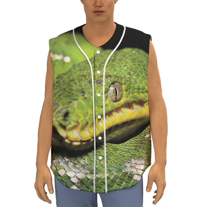 Emerald Tree Boa Snake Print Sleeveless Baseball Jersey