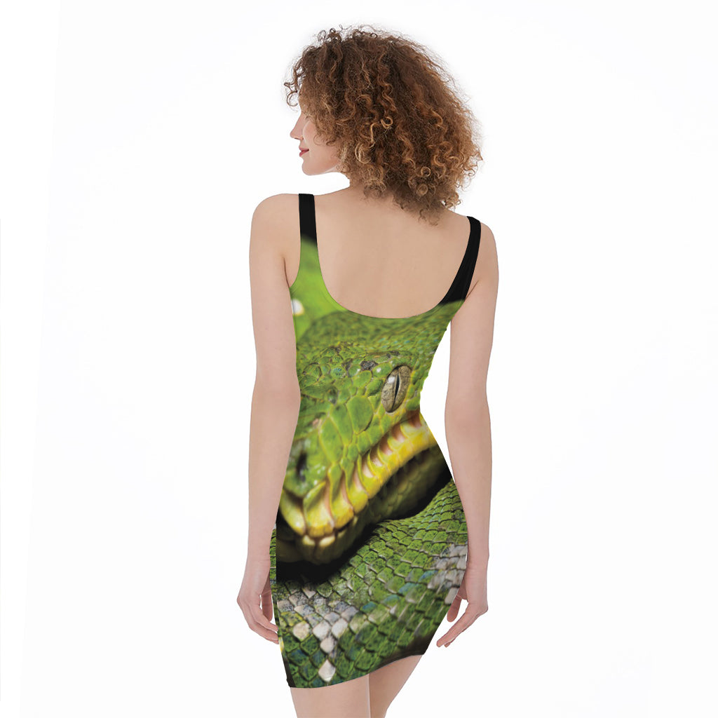 Emerald Tree Boa Snake Print Sleeveless Bodycon Dress