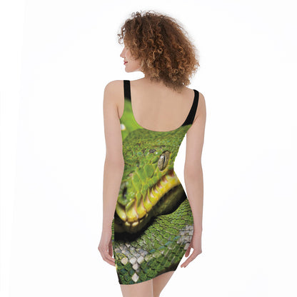 Emerald Tree Boa Snake Print Sleeveless Bodycon Dress