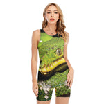 Emerald Tree Boa Snake Print Sleeveless One Piece Swimsuit