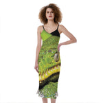 Emerald Tree Boa Snake Print Slim Fit Midi Cami Dress