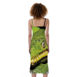 Emerald Tree Boa Snake Print Slim Fit Midi Cami Dress