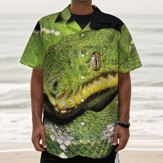 Emerald Tree Boa Snake Print Textured Short Sleeve Shirt