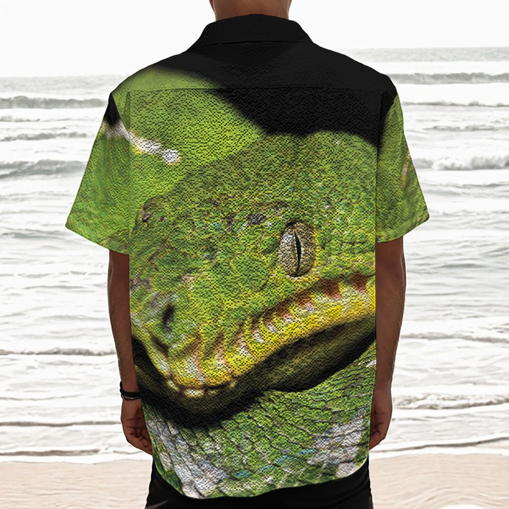 Emerald Tree Boa Snake Print Textured Short Sleeve Shirt