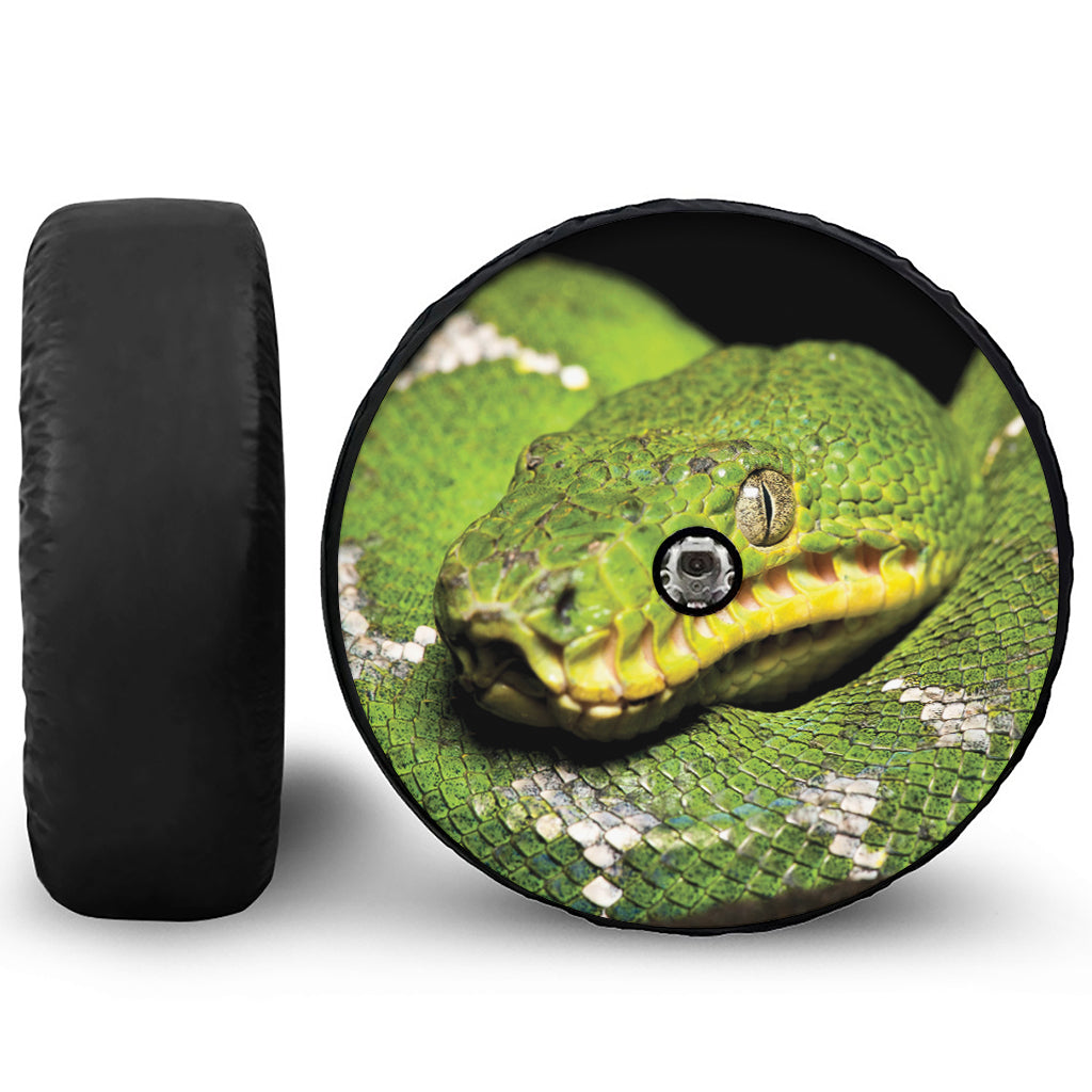 Emerald Tree Boa Snake Print Tire Cover With Camera Hole