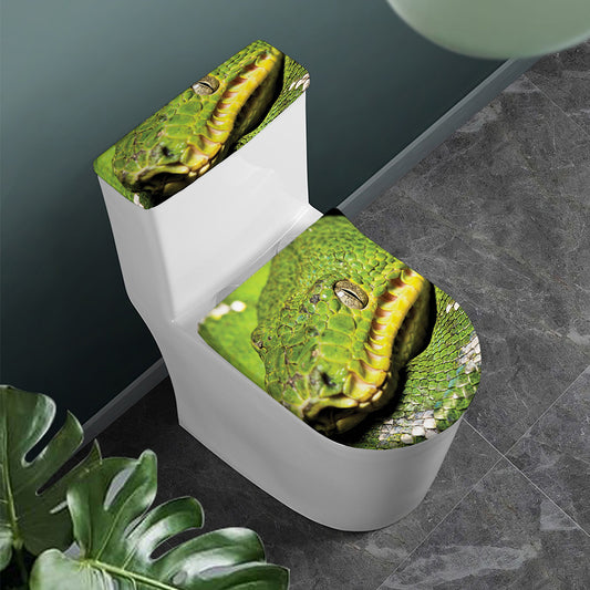 Emerald Tree Boa Snake Print Toilet Lid And Tank Cover Set