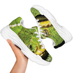 Emerald Tree Boa Snake Print White Chunky Shoes
