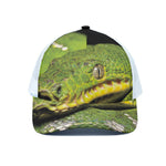 Emerald Tree Boa Snake Print White Mesh Trucker Cap